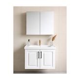 Demezler Home Modern 80 cm Beyaz Lake Hilton Banyo Dolabı Seti Aynalı Seramik Lavabolu MDF Alt ve Üst Dolap