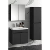 Demezler Home Modern Viena 80 cm Antrasit MDF Hilton Banyo Dolabı Takımı Aynalı Seramik Lavabolu Alt Üst ve Yan Dolap