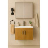 Demezler Mobilya Luna 65 Cm Ahşap Camlı Üst Modül Ve Seramik Lavabolu, Mdf Banyo Dolabı Takımı