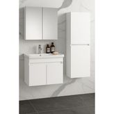 Demezler Mobilya Viena 80 cm Camlı Üst Modül ve Seramik Lavabolu, Mdf Banyo Dolabı Takımı - Beyaz