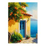 Deniz Kıyısındaki Ev Hediyelik Ahşap Tablo
