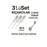 depozoom Kanül İntraket Gri 3 adet Göbek delim iğnesi 3 adet 316L piercing 1,6X12 mm