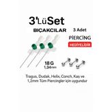 depozoom Kanül İntraket YEŞİL 3 adet Kulak delim iğnesi 3 adet 316L piercing 1,2x12 mm