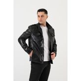 Deri Effect Erkek Siyah Deri Mont 3XL - Granit - Siyah