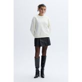 Deri Görünümlü Pileli Mini Etek - Siyah - XL