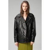 Dericlub WM019 Oversize Biker Hakiki Siyah Bej Deri Kadın Mont