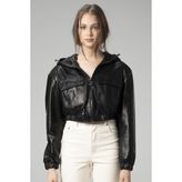 Dericlub WM036 Kapüşonlu Gerçek Deri Crop Mont - S - Siyah