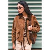 Derimod Kadın Camel Oversize Süet Deri Ceket