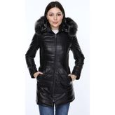 Derimont Deri Siyah Kürklü Eclipse Kadın Ceket - XL