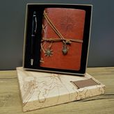 Derin Stok Pusula Baskılı Deri Defter Kalem Seti
