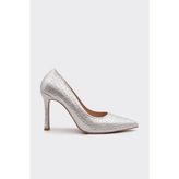 Derinet Damla Taşlı Kadın Stiletto - Gümüş