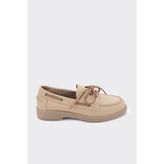 Derinet Hakiki Deri Bağcıklı Kadın Loafer - Camel