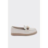 Derinet Hakiki Deri Comfort Taban Kadın Loafer - Ekru