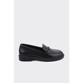 Derinet Hakiki Deri Tokalı Kadın Loafer - Siyah