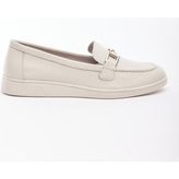 Derinet Hakiki Soft Deri Tokalı Kadın Loafer - Bej