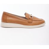 Derinet Hakiki Soft Deri Tokalı Kadın Loafer - Taba