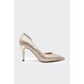 Derinet Taşlı Dekolteli Kadın Stiletto - Altın