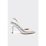 Derinet Taşlı Dekolteli Kadın Stiletto - Gümüş
