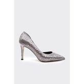 Derinet Taşlı Dekolteli Kadın Stiletto - Platin