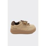 Derinet Yüksek Taban Bağcıklı Kadın Sneaker - Bej