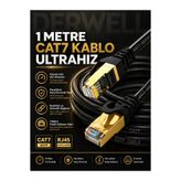 Derwell 1 METRE Cat7 Ultra Hızlı Ethernet Kablosu - 10 Gbps 600Mhz Patch Lan İnternet Kablosu, RJ45 Altın Kaplama Konnektör Uyumlu