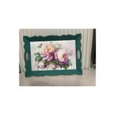 DERYA DESİNG ART Çiçek Desenli El Boyaması Ahşap Çay-Kahve Tepsisi, Sunum Tepsisi 39x27cm, Yeşil