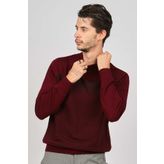 Desen Triko 0249641 Desenli Yarım Balıkçı Yün Bordo Erkek Kazak