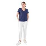 Desen Triko 23462 Lacivert Kadın V Yaka Cepli Penye T-Shirt