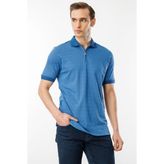Desen Triko Erkek Fermuarlı T-Shirt Saks - 4XL