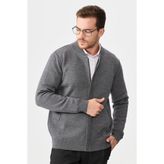 Desen Triko Erkek Hakim Yaka Çelik Örgü Triko Yün Ceket Füme - XL