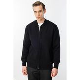 Desen Triko Erkek Hakim Yaka Çelik Örgü Triko Yün Ceket Siyah - XL