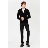Desen Triko Erkek Hakim Yaka Triko Yün Ceket Siyah - 2XL - 3XL