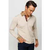 Desen Triko Erkek Polo Yaka Tüy Desenli Sweatshirt Bej