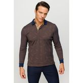 Desen Triko Erkek Polo Yaka Tüy Desenli Sweatshirt Kahve
