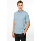 Desen Triko Erkek Sıfır Yaka Basic Pamuklu T-shirt Mavi