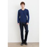 Desen Triko Erkek V Yaka Basic Yün Kazak Indigo - M - İndigo