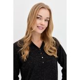 Desen Triko Kadın Polo Yaka Angelina Basic Bluz Siyah
