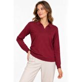 Desen Triko Kadın Polo Yaka Basic Düz Bluz Bordo
