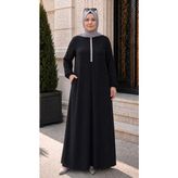 Desenli Taşlı Elbise - Siyah - 48 - 50