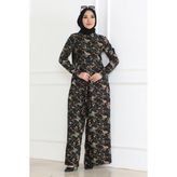 Desenli Tesettür Tulum Elbise Siyah 6112 - 38