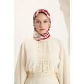 Desenli Twill Eşarp Love Bordo