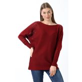 Devinka Kadın Bordo Oversize Ajurlu Salaş Triko Kazak