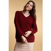 Devinka Kadın Bordo Oversize Salaş V Yaka Triko Kazak
