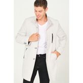 Dewberry PLT8386 Diagonal Gri Krem Erkek Palto