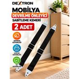 Dextron Mobilya ve Dolap Sabitleme Kemeri 2 Adet - Deprem ve Çocuk Güvenliği - Devrilme Önleyici Duvar Sabitleme Seti - Siyah