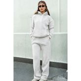 DI LORIA Kadın Gri Melanj Eşofman Takımı (Sweatshirt & Eşofman Altı) (%80 Pamuk)