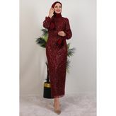 Dicle Tesettür Elbise Bordo - 46