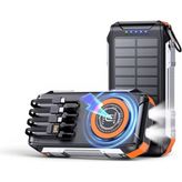 Die Grup Tr Fc-30 Solar Powerbank 30000 Mah, Pd 22.5W Hızlı Şarj, 15W Kablosuz Şarj, Güneş Panelli, Dahili Kablolu, Çift LED Fenerli, Type-C Usb-A Taşınabilir Şarj Cihazı - 20W GaN White
