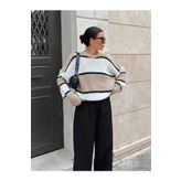 Dier Moda Dier Moda Kadın Çizgili Oversize Bluz Kazak