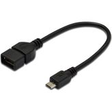 Digitus USB On-The-Go (OTG) Kablosu, 0,20 metre, AWG 28, USB A, dişi - Micro USB B, erkek
